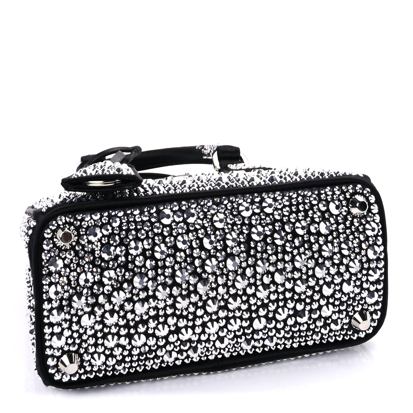 Prada Satin Crystal Mini Galleria Double Zip Tote Metal Black
