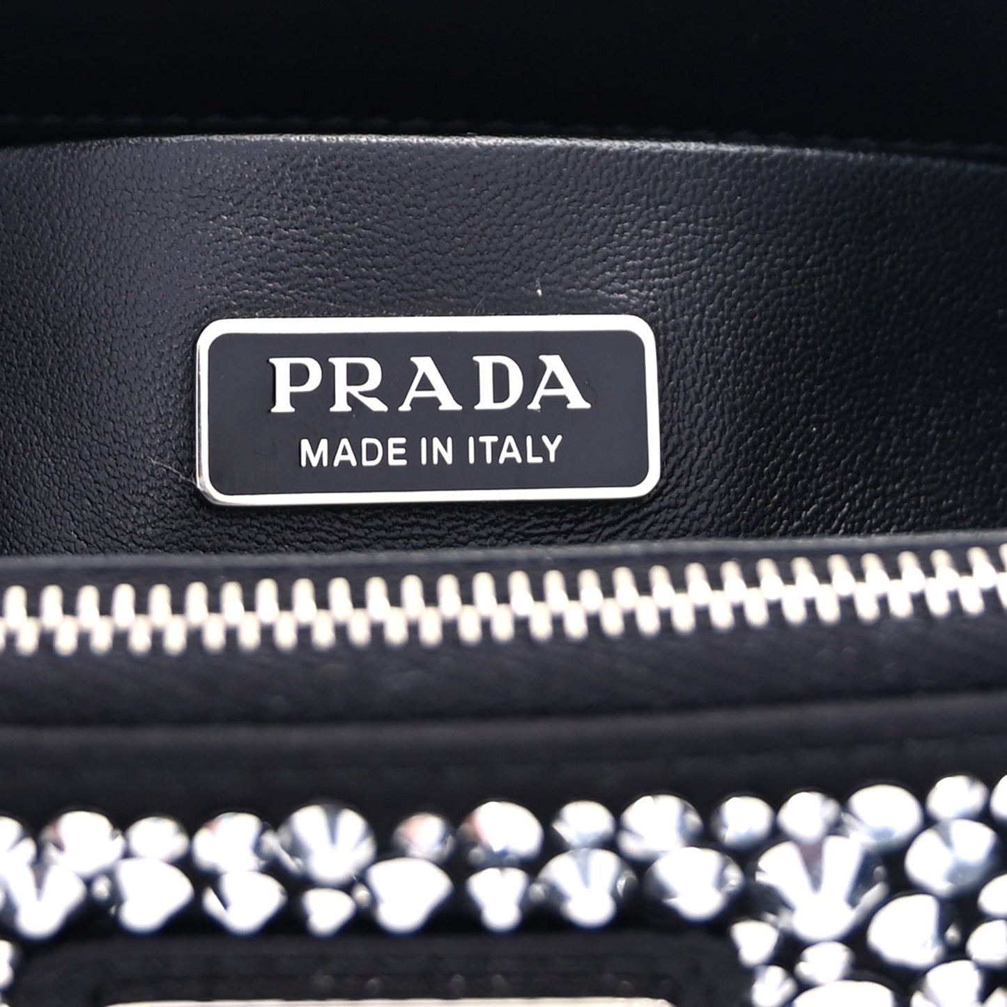 Prada Satin Crystal Mini Galleria Double Zip Tote Metal Black