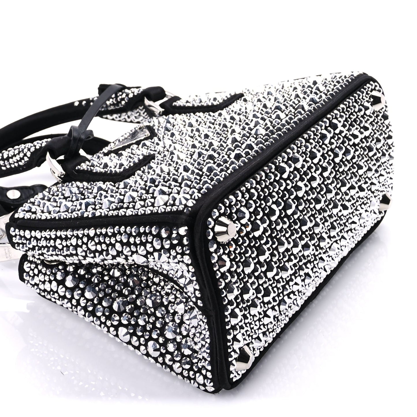 Prada Satin Crystal Mini Galleria Double Zip Tote Metal Black