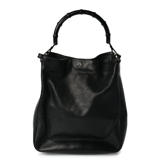 Gucci Calfskin Bamboo Shoulder Bag Black
