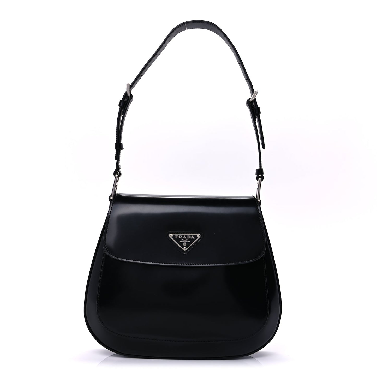 Prada Spazzolato Cleo Flap Adjustable Strap Shoulder Bag  Black