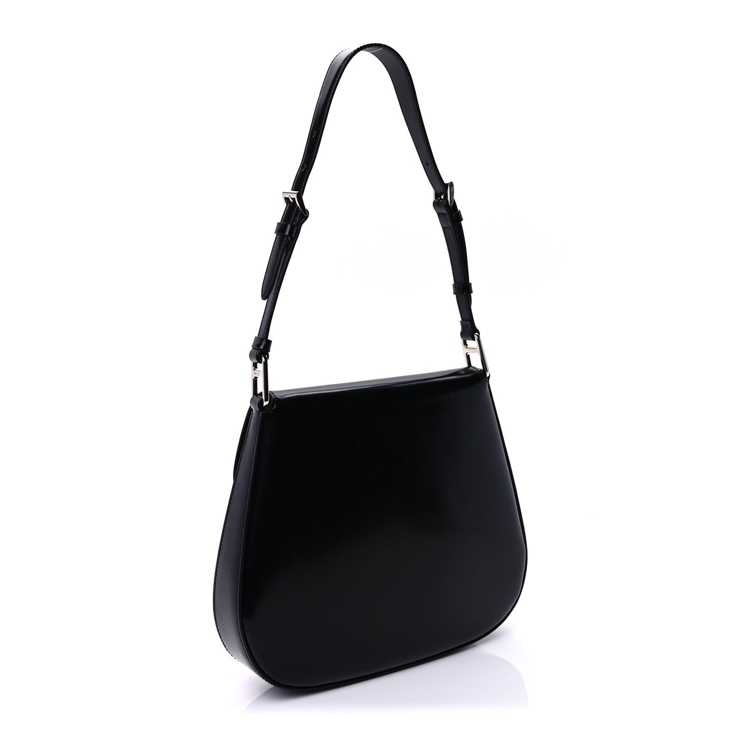 Prada Spazzolato Cleo Flap Adjustable Strap Shoulder Bag  Black