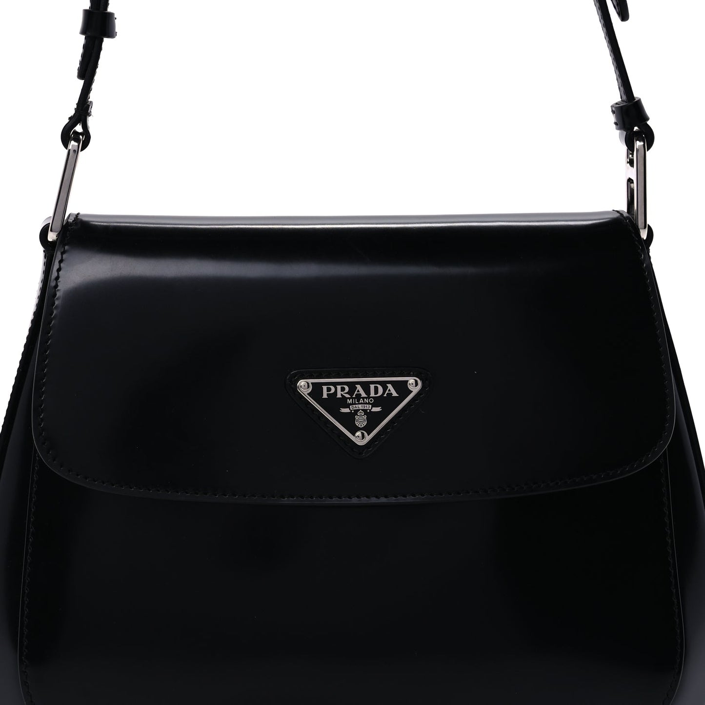 Prada Spazzolato Cleo Flap Adjustable Strap Shoulder Bag  Black