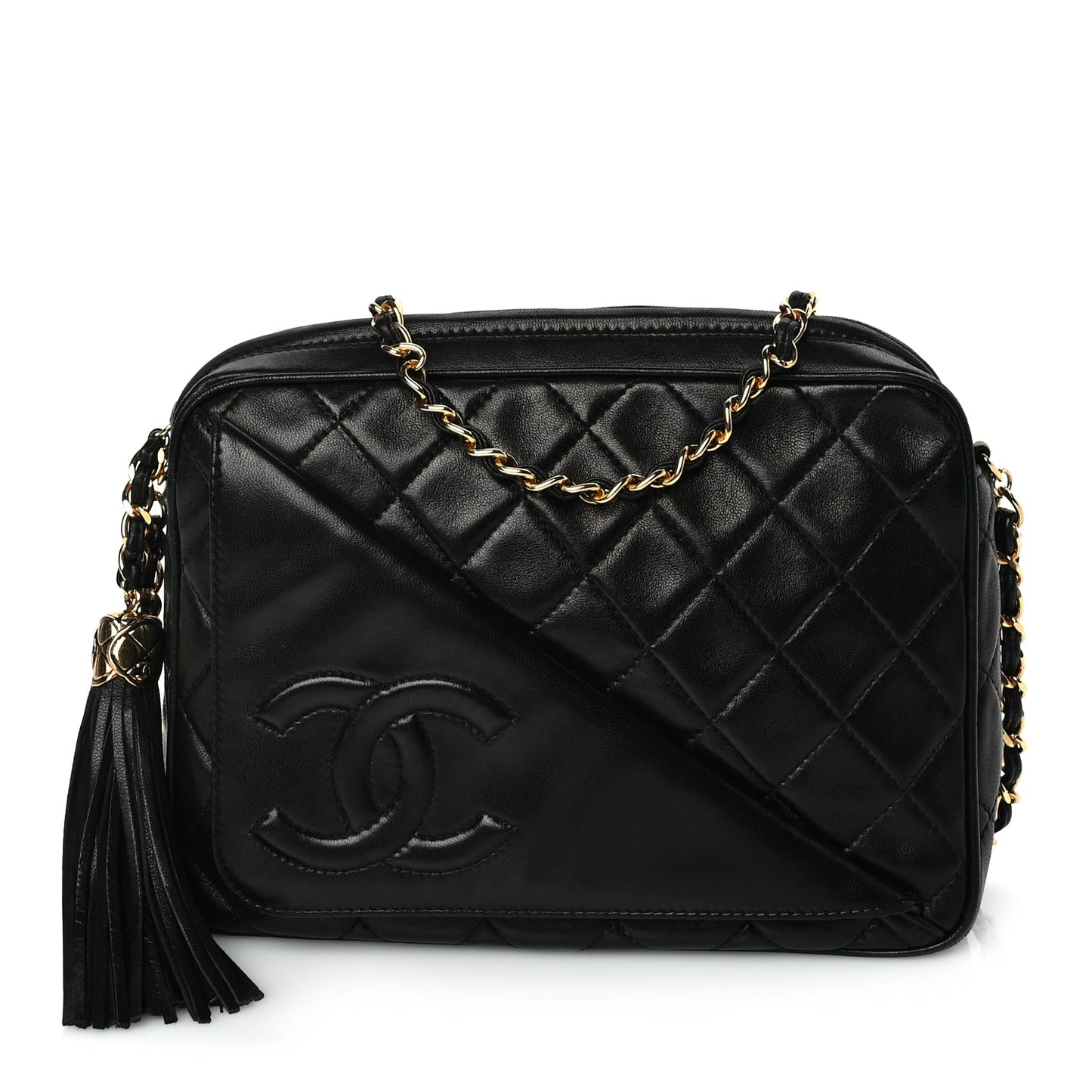 Chanel Lambskin Quilted CC Tassel Flap Camera Case Black