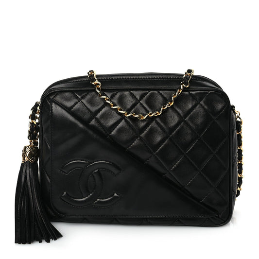 Chanel Lambskin Quilted CC Tassel Flap Camera Case Black