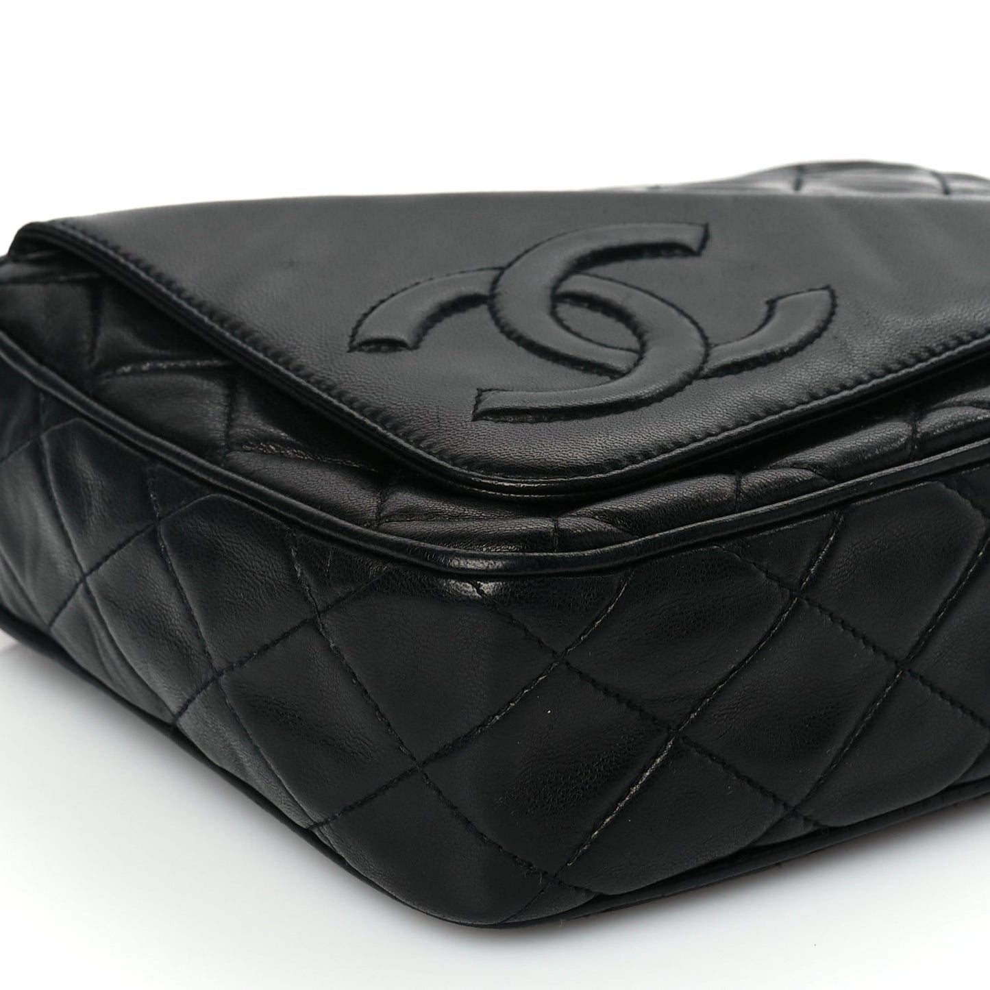 Chanel Lambskin Quilted CC Tassel Flap Camera Case Black
