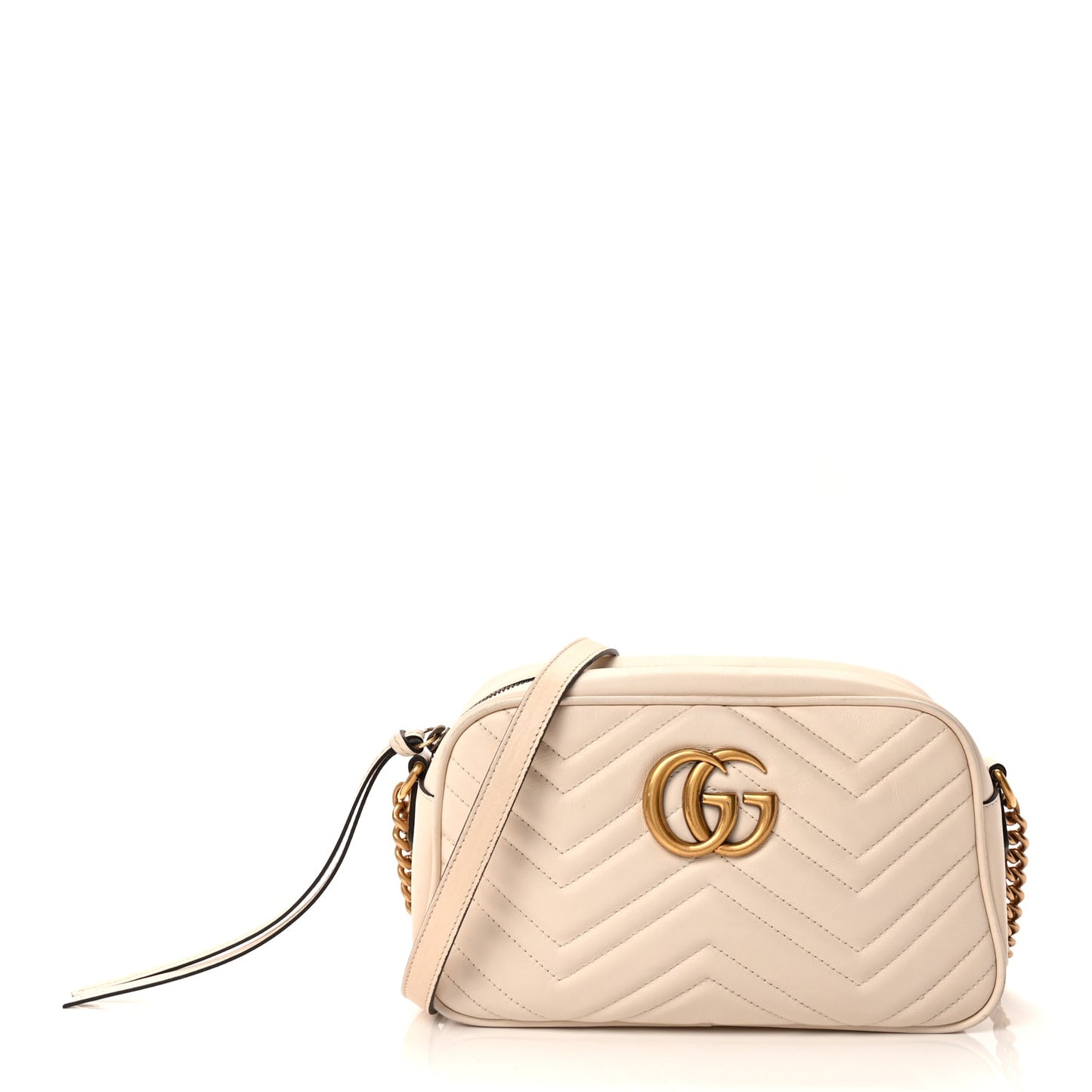 Gucci Calfskin Matelasse Small GG Marmont Chain Shoulder Bag White