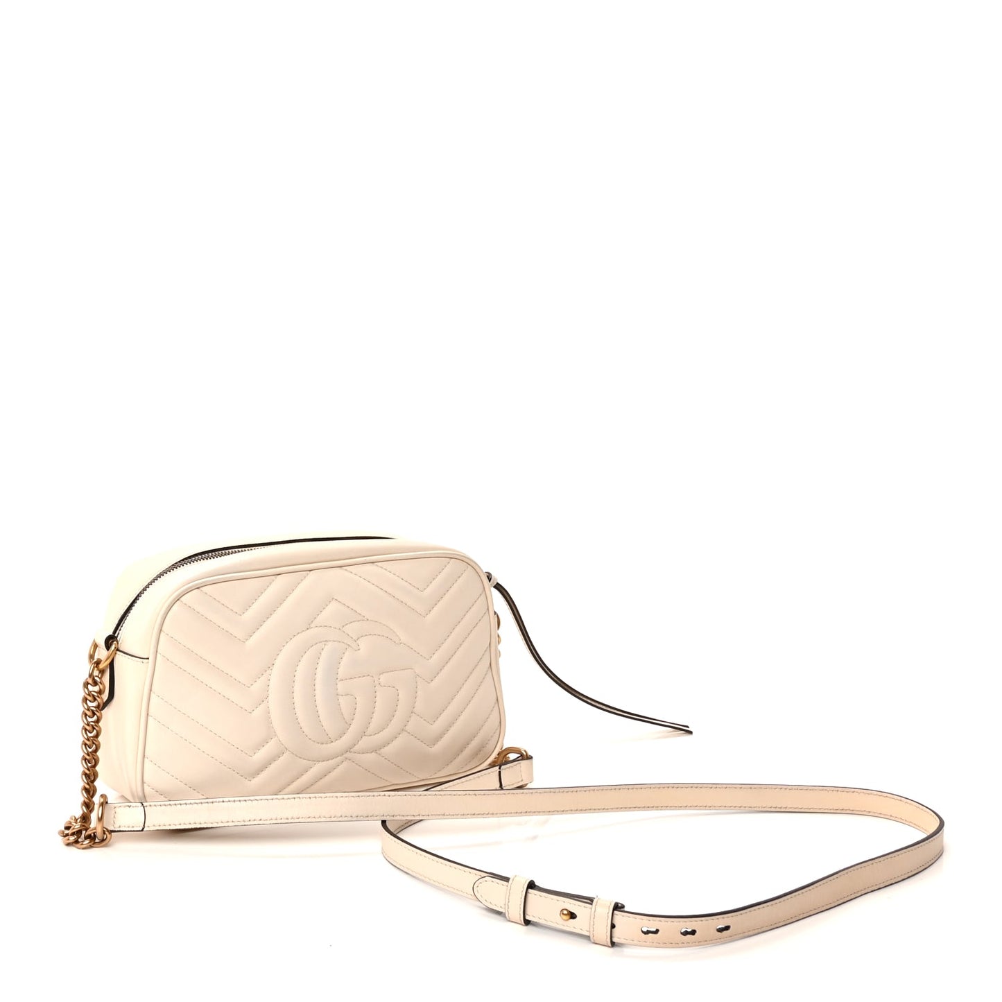 Gucci Calfskin Matelasse Small GG Marmont Chain Shoulder Bag White