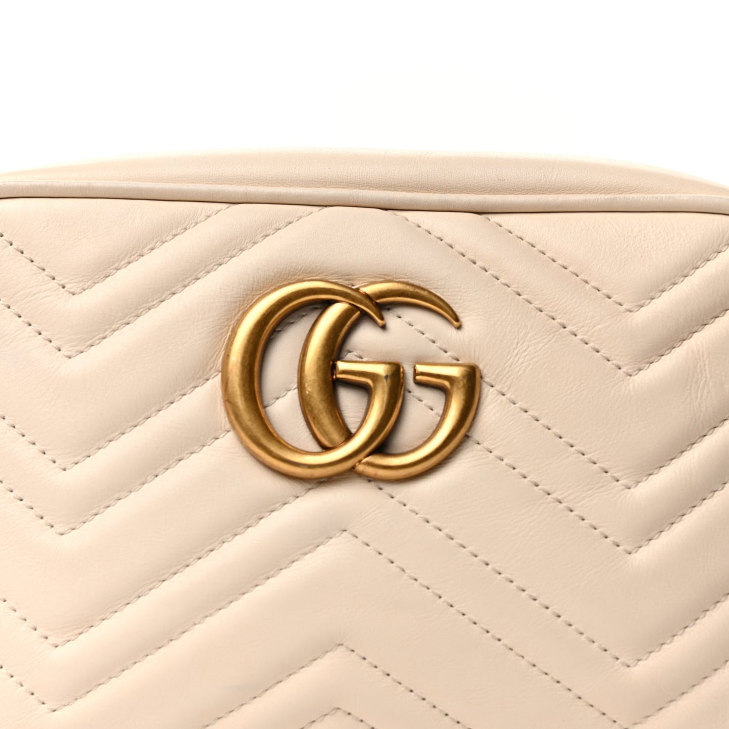 Gucci Calfskin Matelasse Small GG Marmont Chain Shoulder Bag White