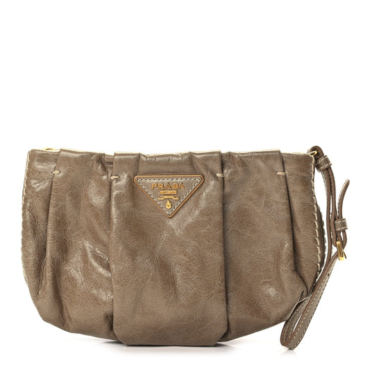Prada Vitello Shine Mordore Wristlet Clutch Giunco