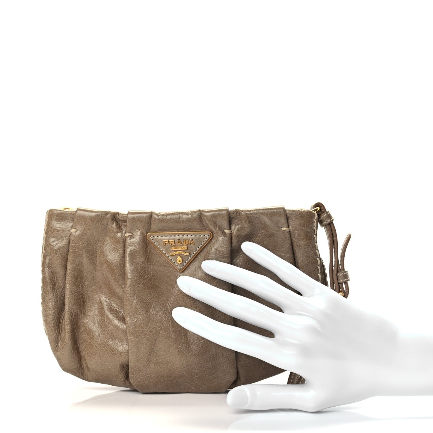 Prada Vitello Shine Mordore Wristlet Clutch Giunco
