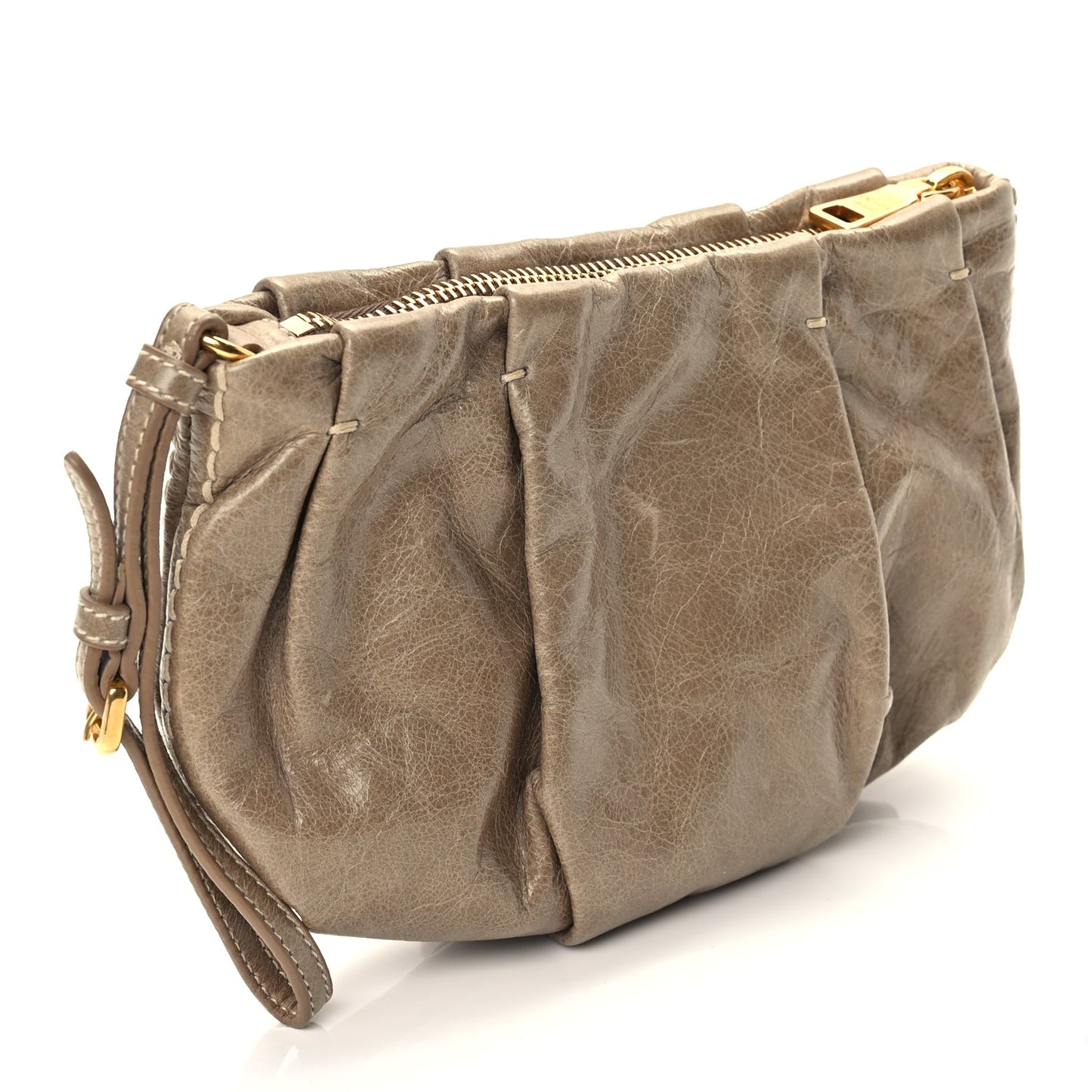 Prada Vitello Shine Mordore Wristlet Clutch Giunco