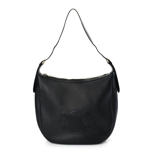 Celine Supple Calfskin Cuir Triomphe Large Heloise Shoulder Bag Black