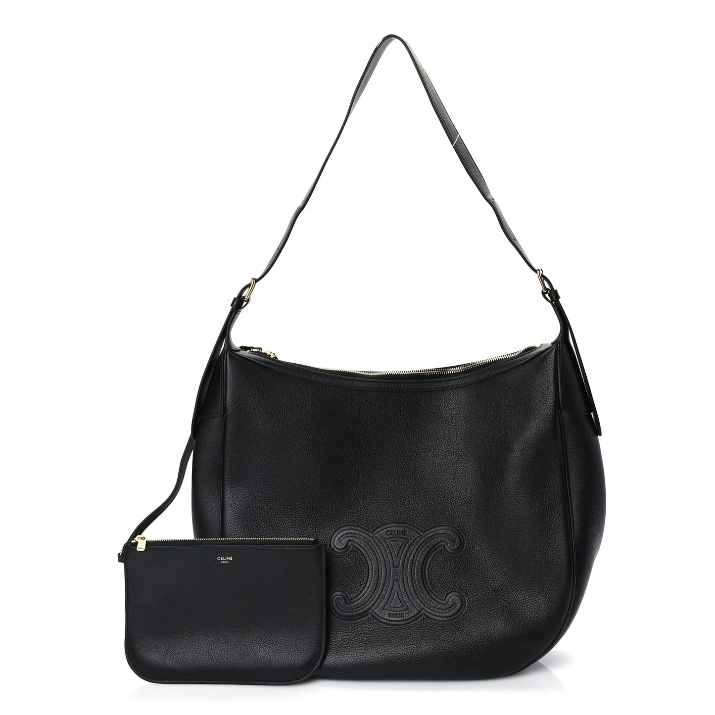 Celine Supple Calfskin Cuir Triomphe Large Heloise Shoulder Bag Black