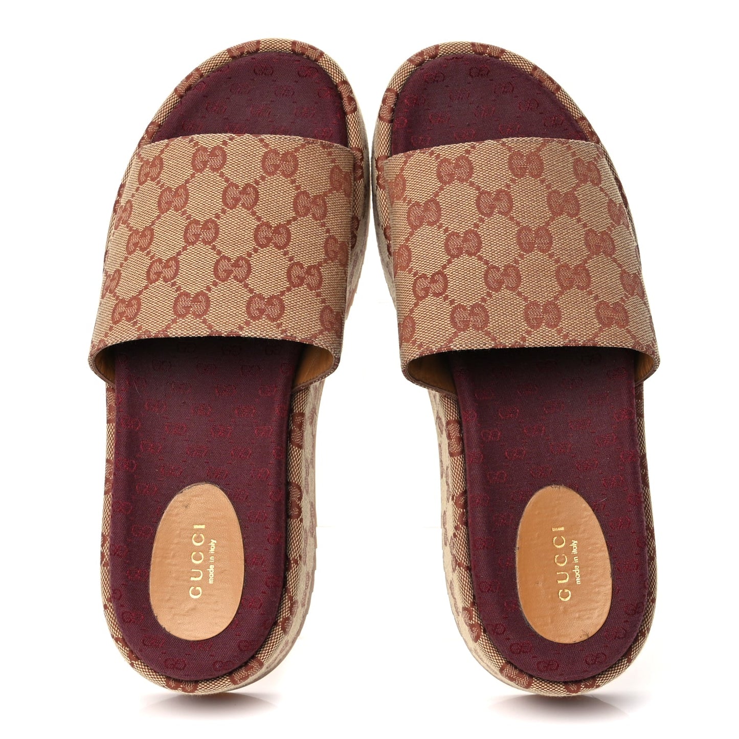 Gucci Canvas GG Monogram Angelina Platform Slide Sandals 40.5 Beige Ruggine