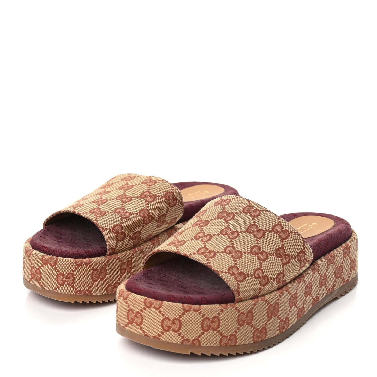 Gucci Canvas GG Monogram Angelina Platform Slide Sandals 40.5 Beige Ruggine