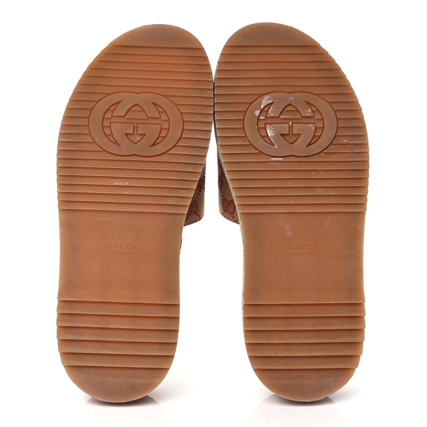 Gucci Canvas GG Monogram Angelina Platform Slide Sandals 40.5 Beige Ruggine