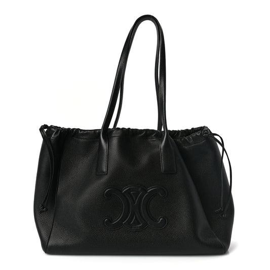 Celine Smooth Calfskin Cuir Triomphe Cabas Drawstring Black