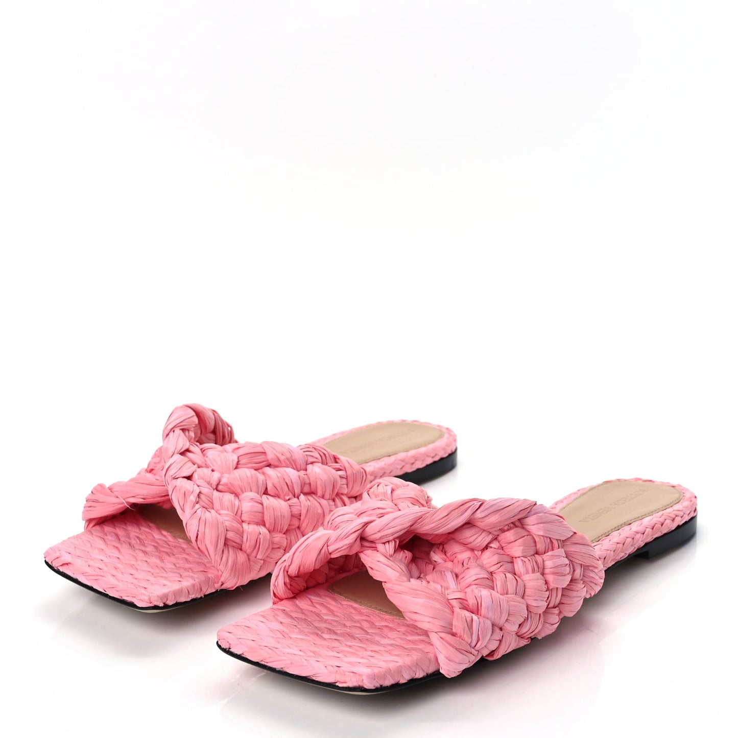 Bottega Veneta Raffia Twisted Intrecciato Stretch Flat Sandals Blossom