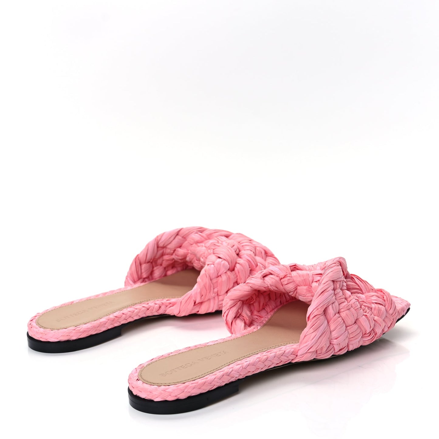 Bottega Veneta Raffia Twisted Intrecciato Stretch Flat Sandals Blossom