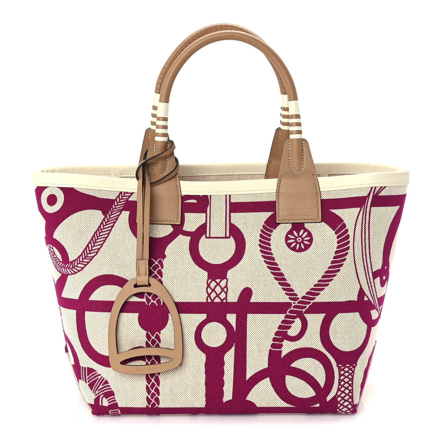 Hermes H Plume Canvas Swift Printed Panoplie Equestre Steeple 25 Bag Rose Pourpre Ecru Beige Chai