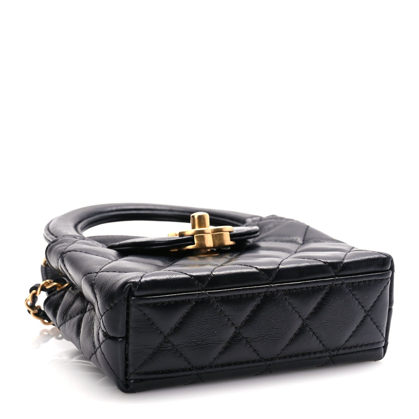 Chanel Shiny Aged Calfskin Quilted Mini Nano Kelly Shopper Black