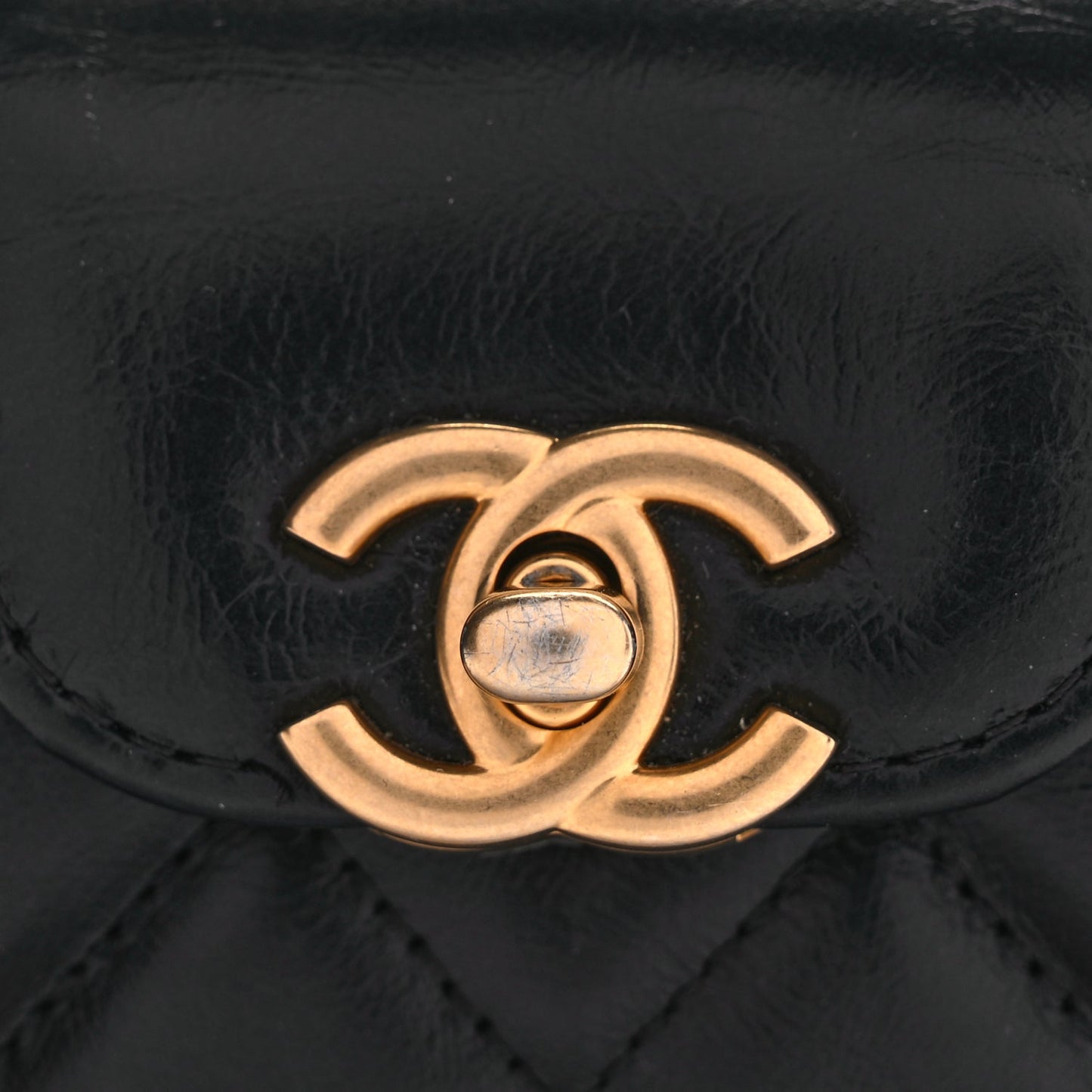 Chanel Shiny Aged Calfskin Quilted Mini Nano Kelly Shopper Black