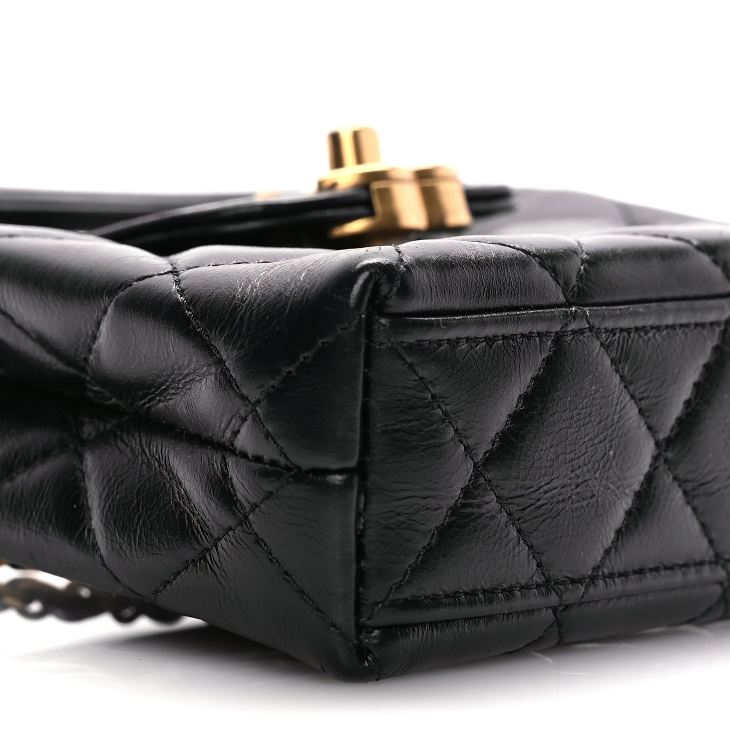 Chanel Shiny Aged Calfskin Quilted Mini Nano Kelly Shopper Black