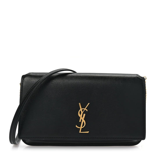 Saint Laurent Smooth Calfskin Monogram Phone Holder Crossbody Black