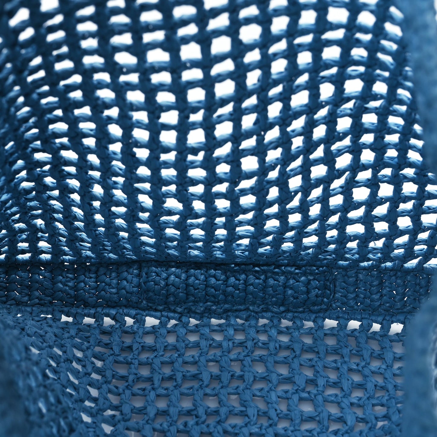 Prada Yarn Raffia Effect Crochet Logo Embroidered Tote Bag Celeste