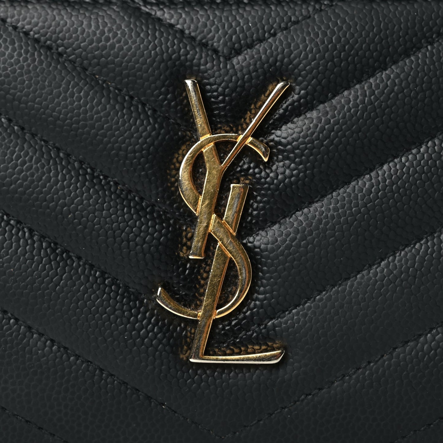 Saint Laurent Grain De Poudre Matelasse Chevron Monogram Compact Zip Around Wallet Black