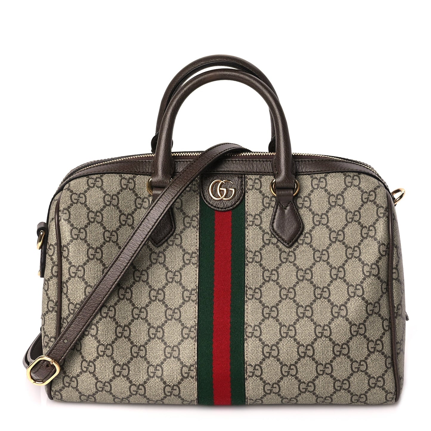 Gucci GG Supreme Monogram Web Medium Ophidia Top Handle Bag Beige Ebony