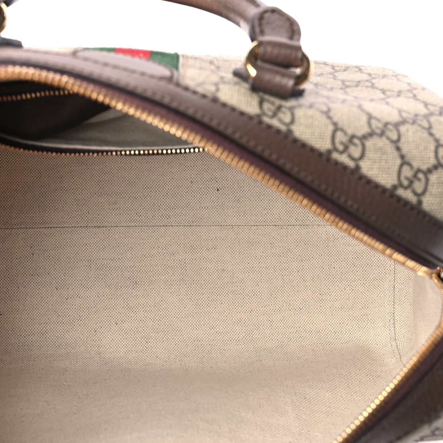 Gucci GG Supreme Monogram Web Medium Ophidia Top Handle Bag Beige Ebony