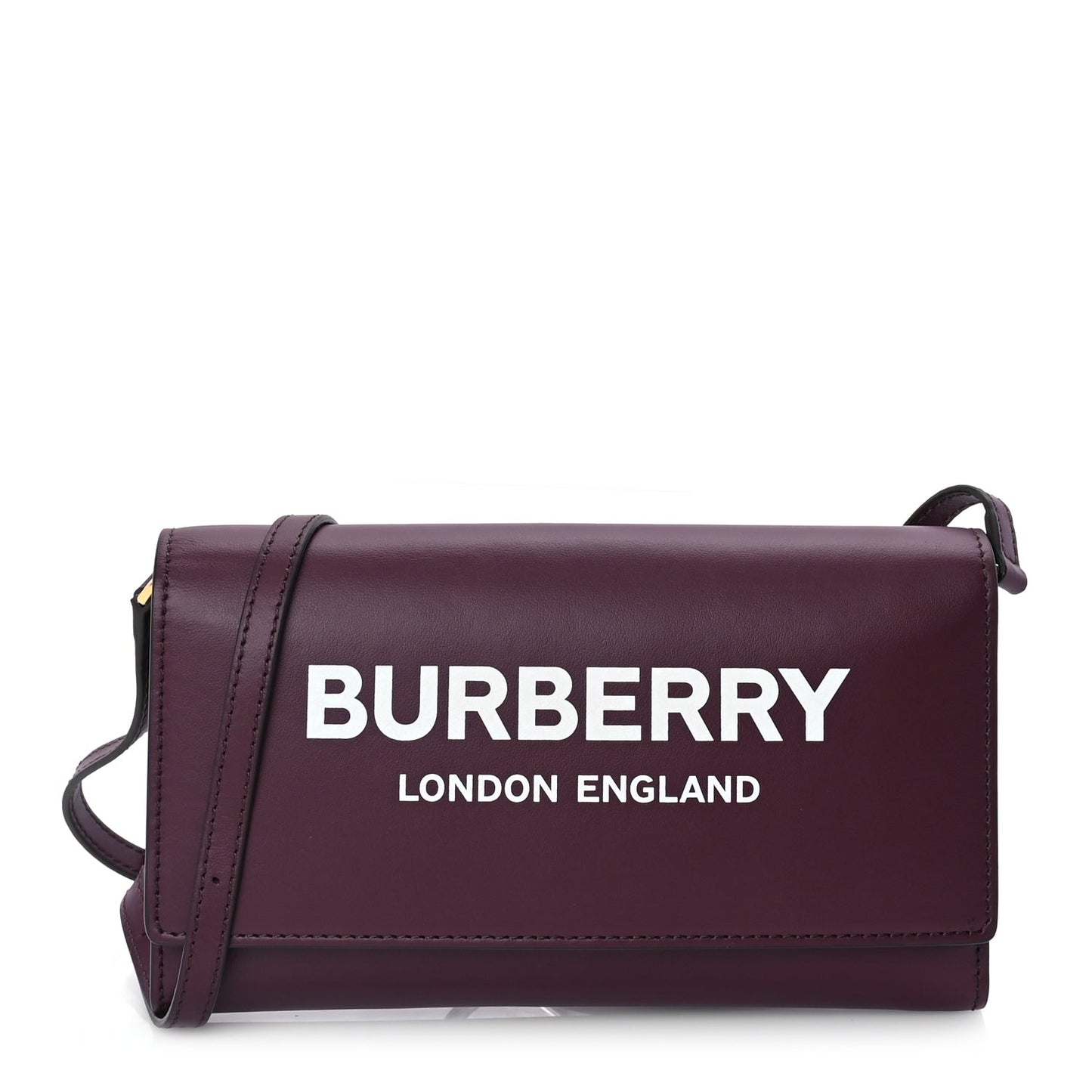 Burberry Calfskin Logo Hazelmere Wallet With Detachable Strap Mahogany Red