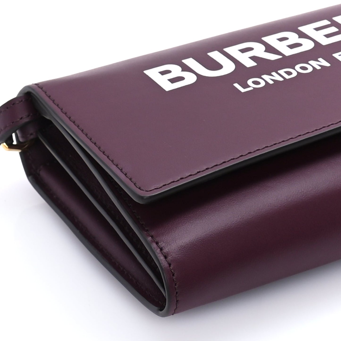 Burberry Calfskin Logo Hazelmere Wallet With Detachable Strap Mahogany Red
