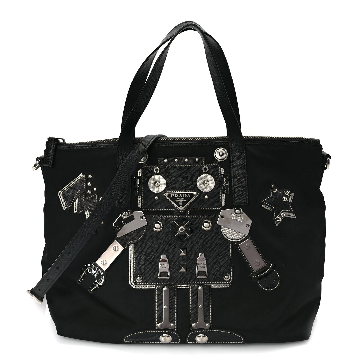 Prada Tessuto Nylon Saffiano Vela Robot Tote Black