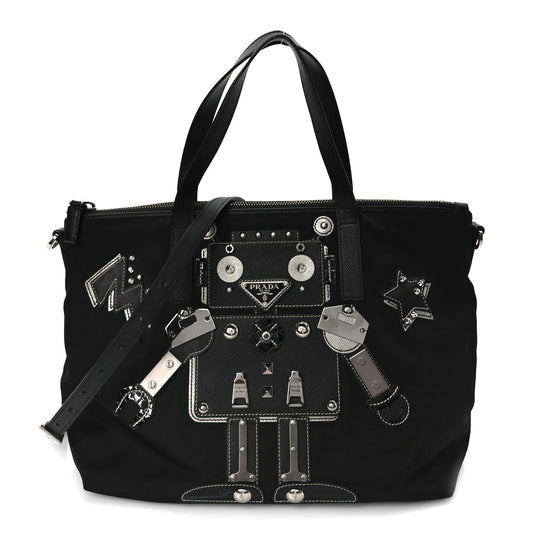 Prada Tessuto Nylon Saffiano Vela Robot Tote Black