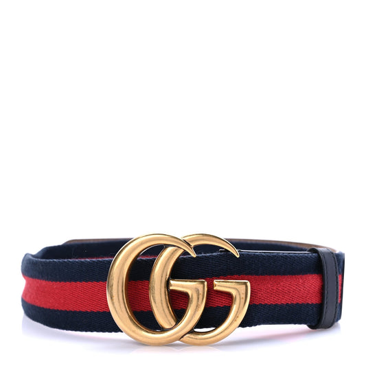 Gucci Nylon Calfskin Double G Web 40mm Belt 80 32 Blue Red Black