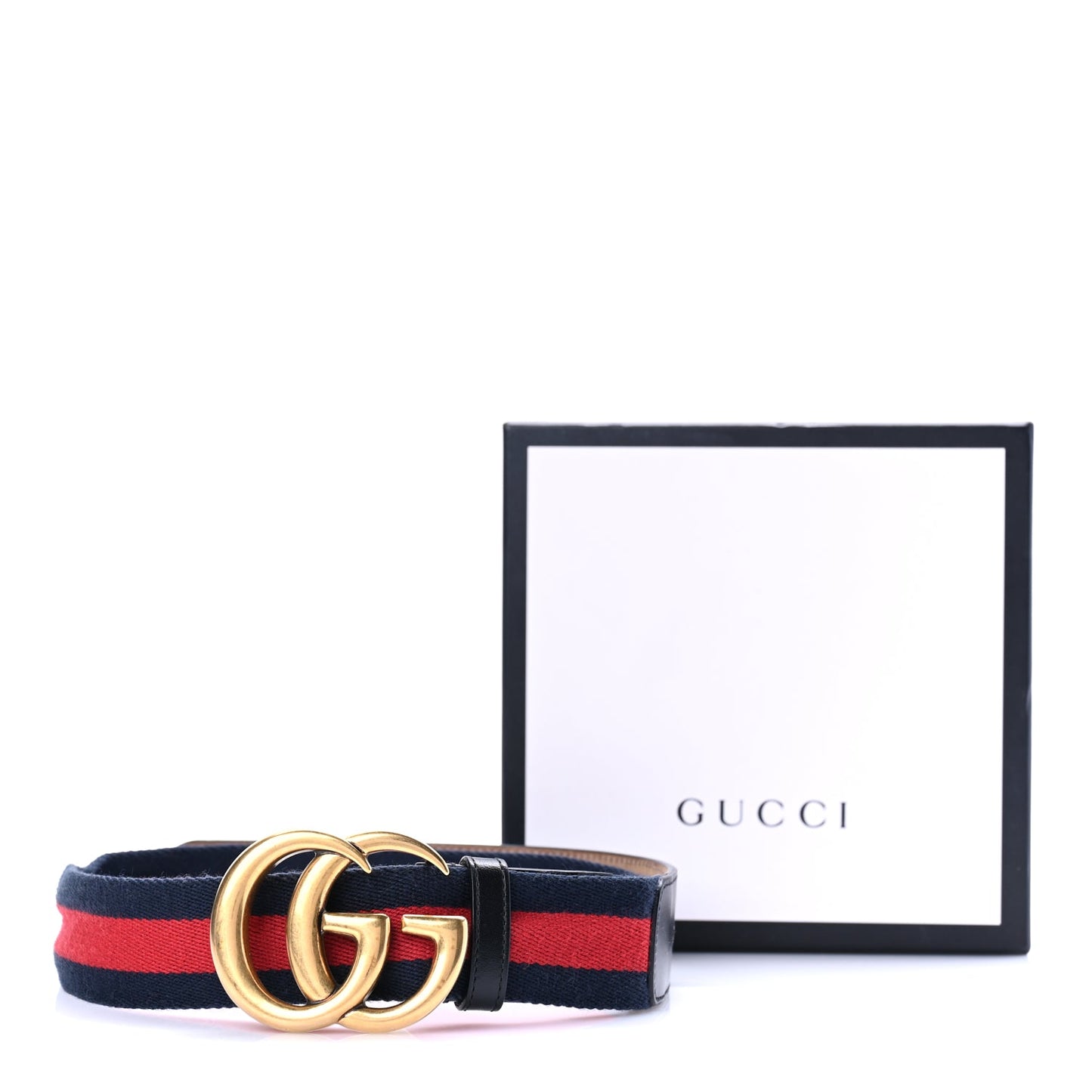 Gucci Nylon Calfskin Double G Web 40mm Belt 80 32 Blue Red Black