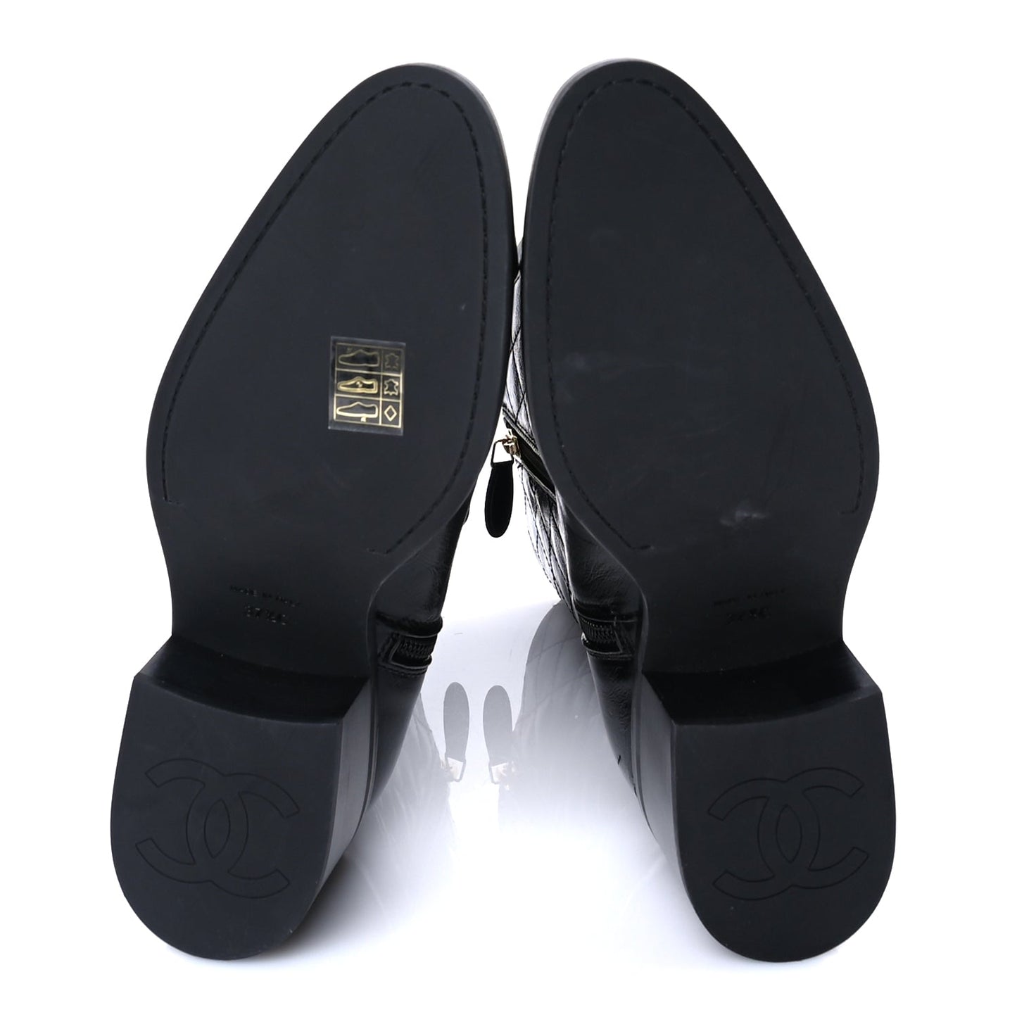 Chanel Shiny Crumpled Calfskin Quilted CC High Boots 37.5 Black