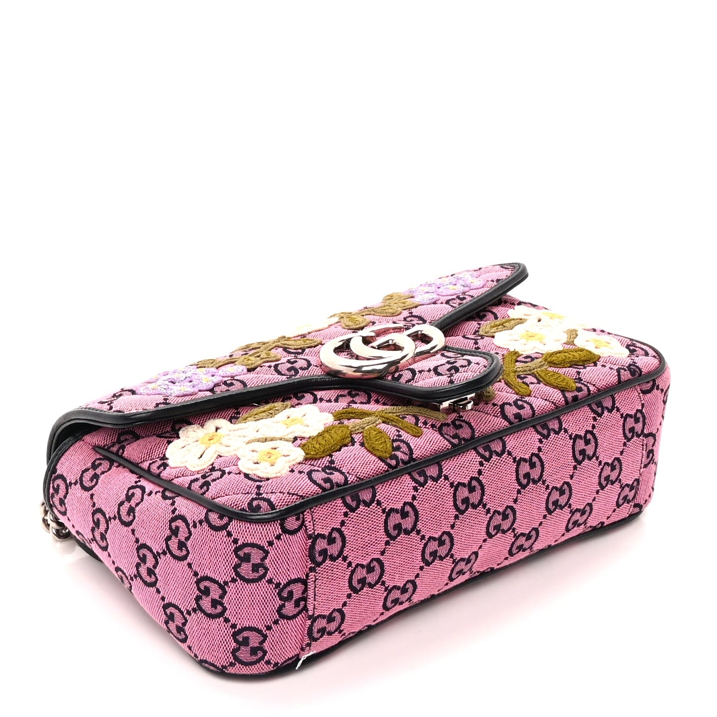 Gucci Monogram Multicolor Matelasse Diagonal Floral Embroidered Small GG Marmont Shoulder Bag Pink Blue Ivory Green Lilac