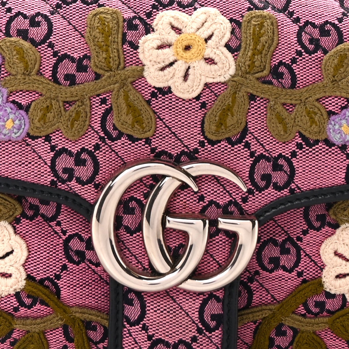 Gucci Monogram Multicolor Matelasse Diagonal Floral Embroidered Small GG Marmont Shoulder Bag Pink Blue Ivory Green Lilac