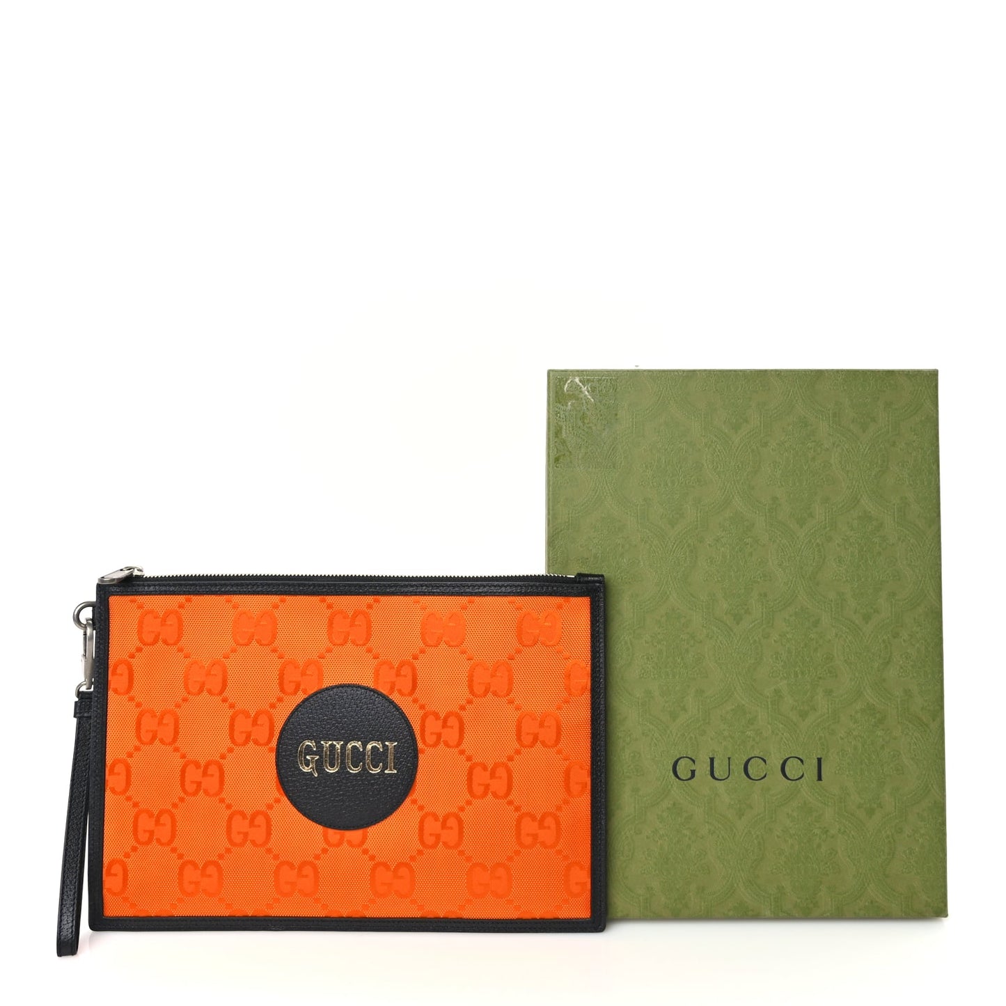 Gucci Econyl Nylon Monogram Off The Grid Zip Pouch Carrot Orange