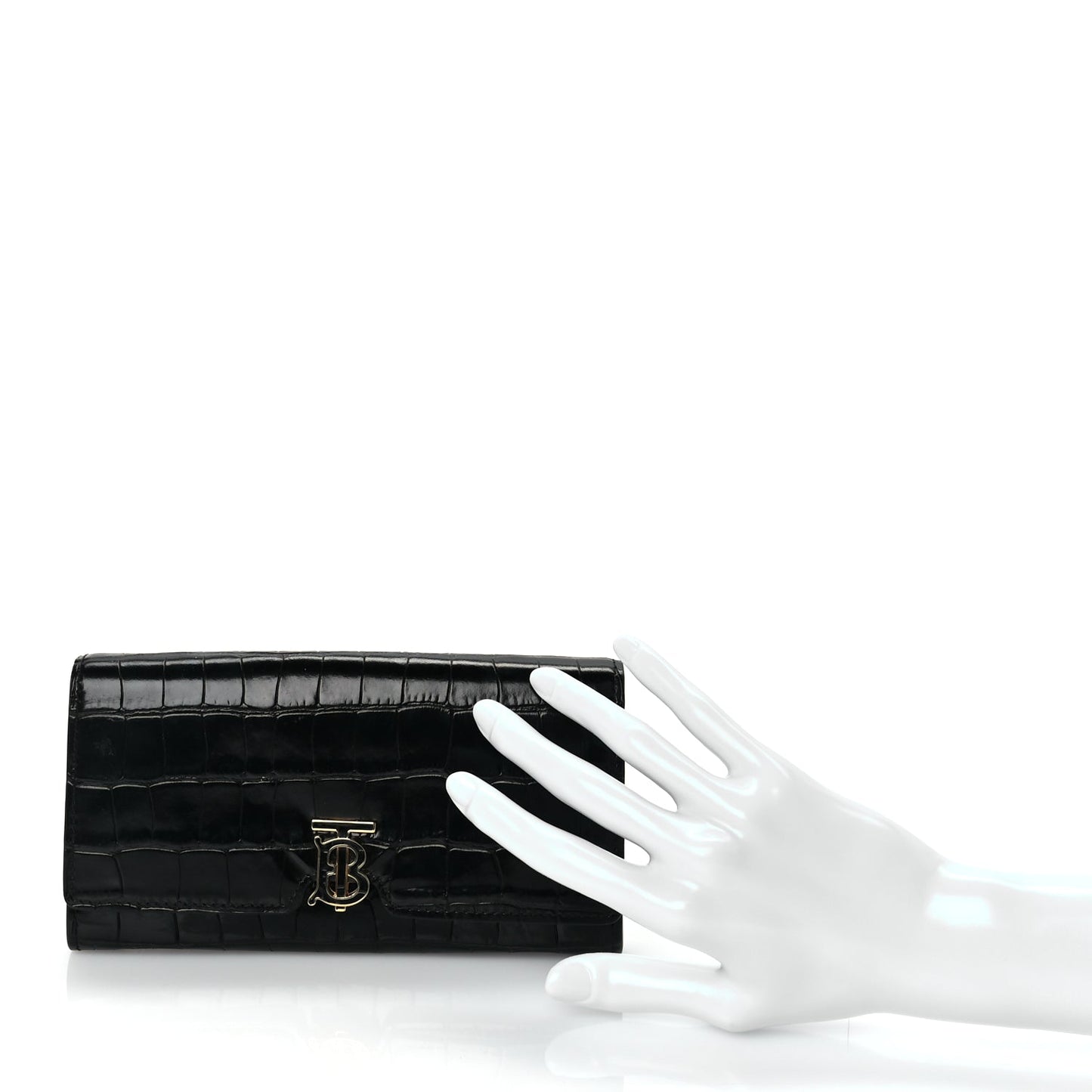 Burberry Calfskin Crocodile Embossed TB Continental Wallet Black