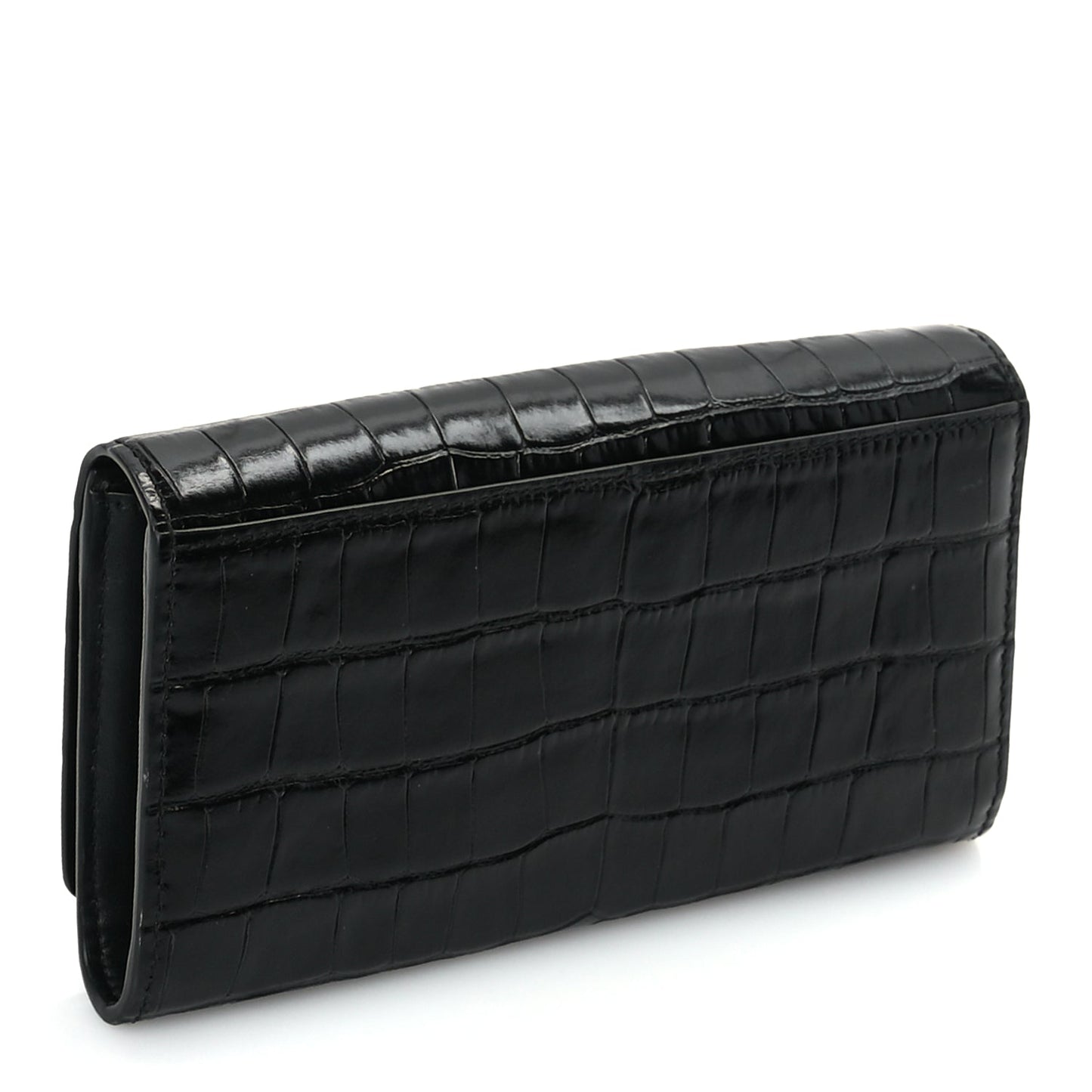 Burberry Calfskin Crocodile Embossed TB Continental Wallet Black