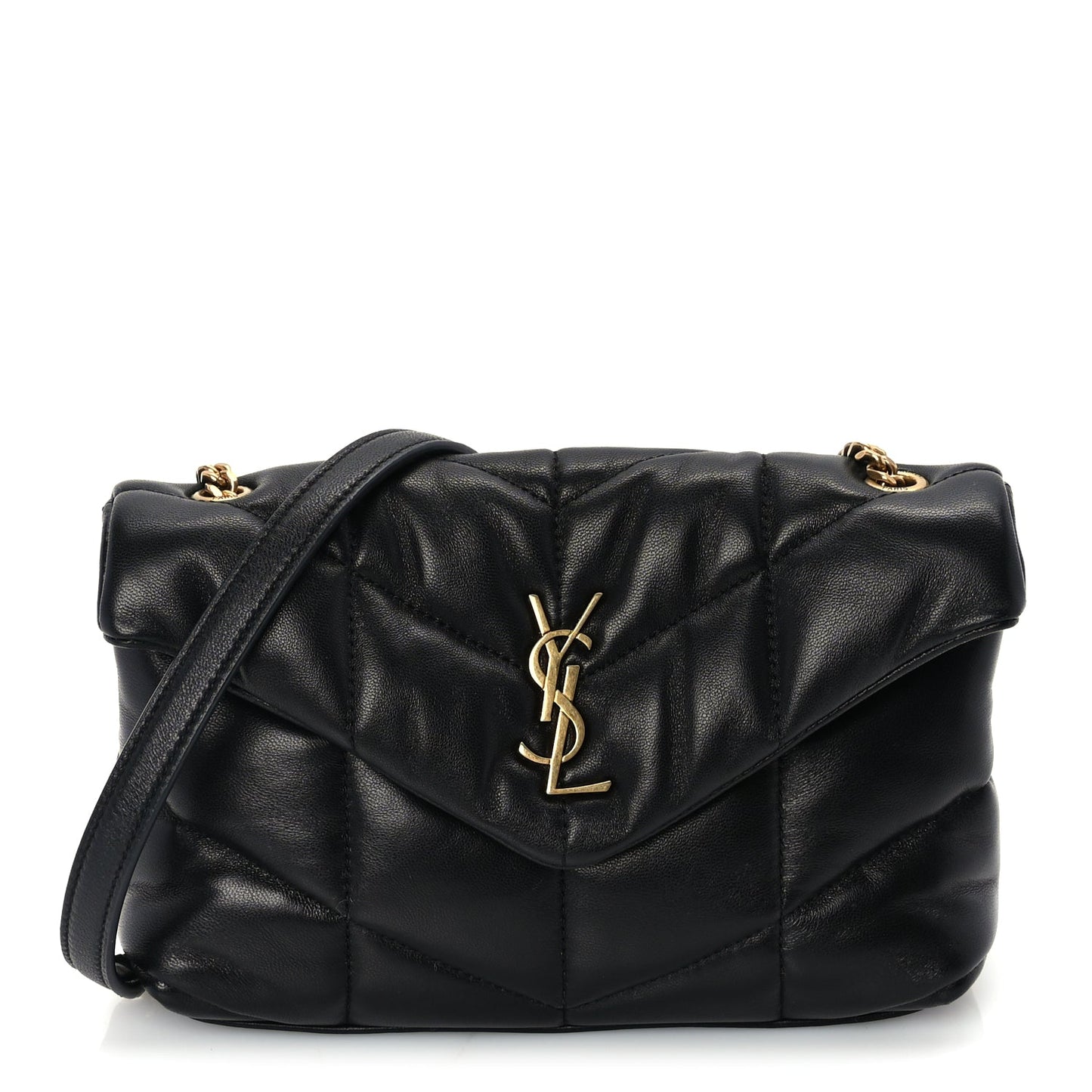 Saint Laurent Lambskin Quilted Toy Loulou Puffer Monogram Chain Satchel Black