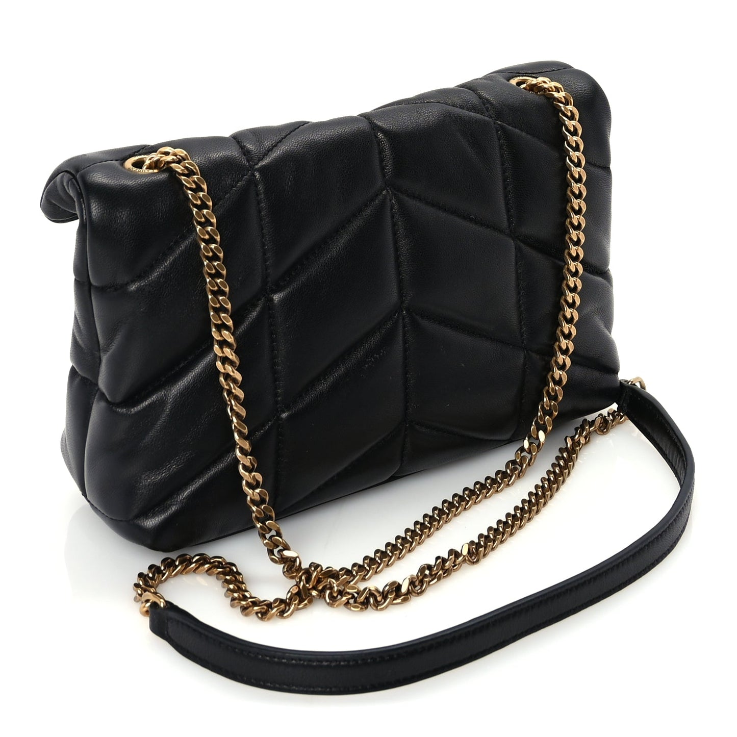 Saint Laurent Lambskin Quilted Toy Loulou Puffer Monogram Chain Satchel Black