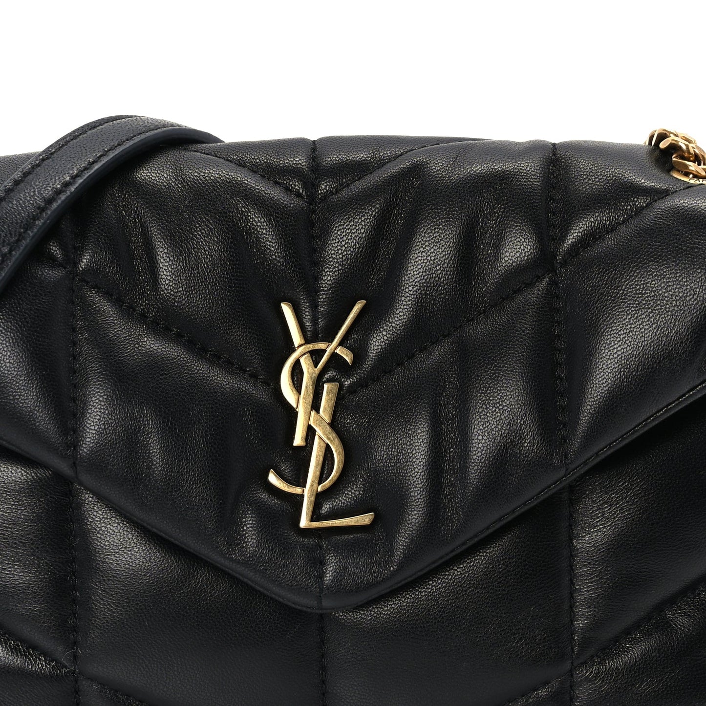 Saint Laurent Lambskin Quilted Toy Loulou Puffer Monogram Chain Satchel Black