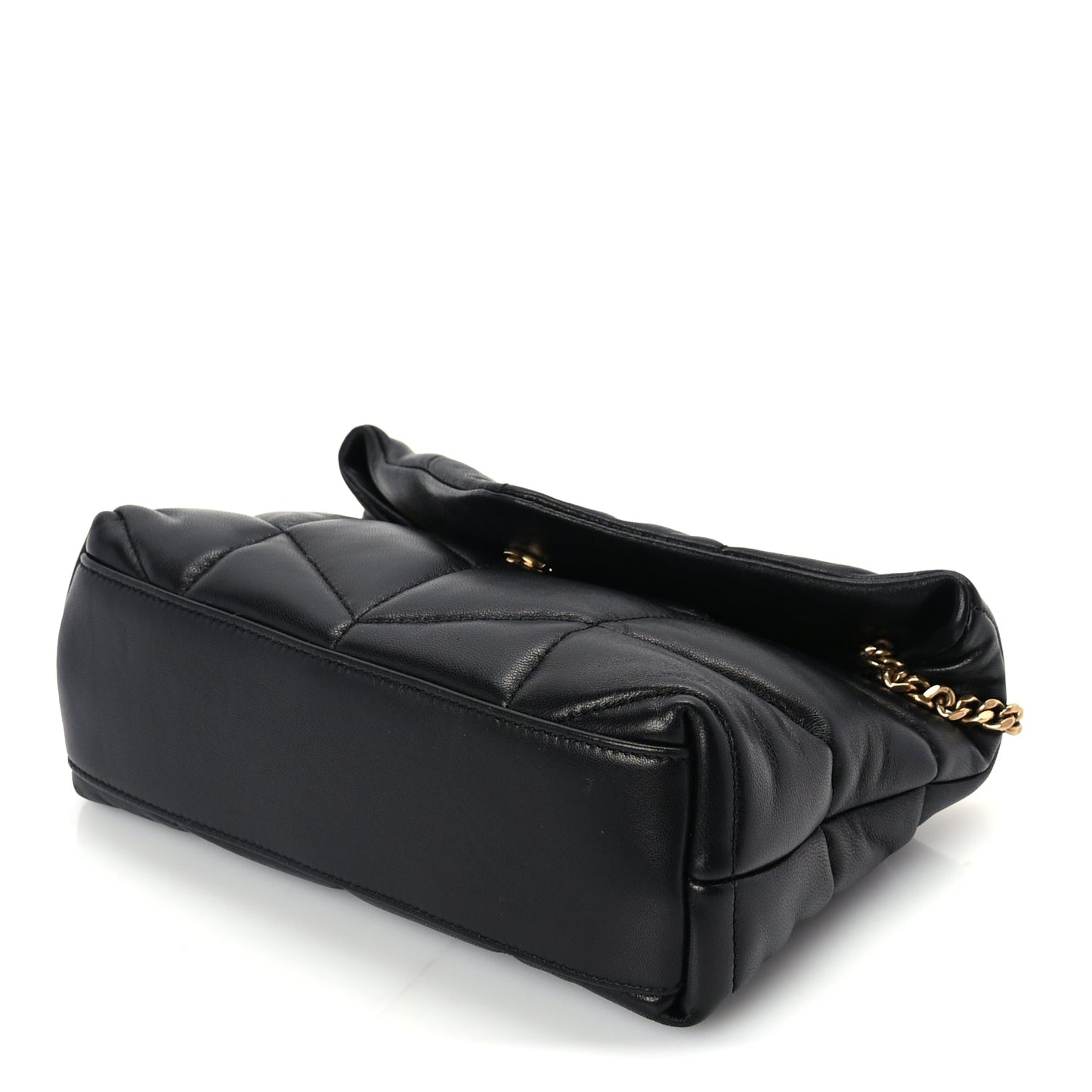 Saint Laurent Lambskin Quilted Toy Loulou Puffer Monogram Chain Satchel Black