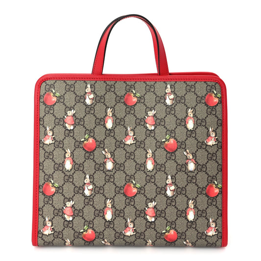 Gucci X Peter Rabbit GG Supreme Monogram Rabbit Apple Childrens Tote Beige Ebony Multicolor Bright Hibiscus
